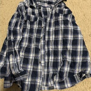 Faded Glory Navy and White Plaid Button-Down Shirt